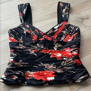 Adriana Papell Floral Black and Red Women's Top